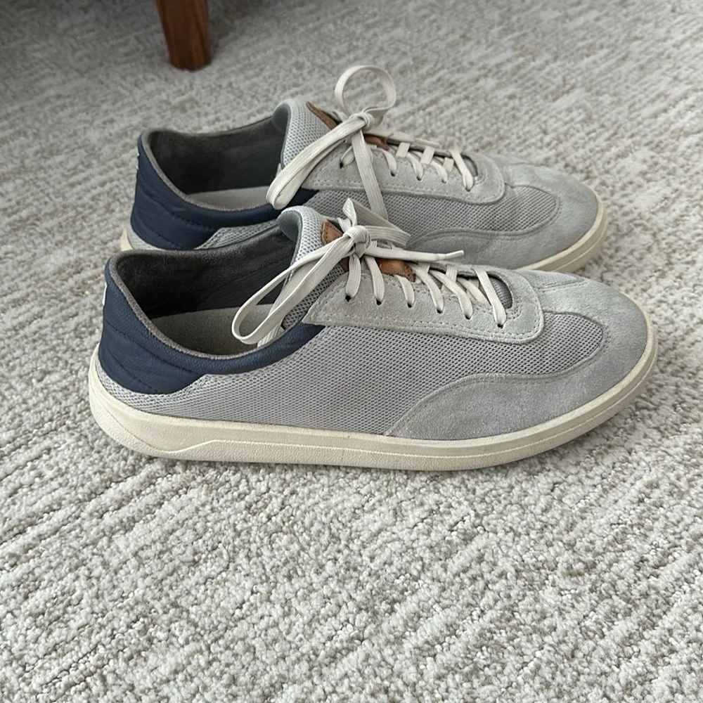 Olukai Punini Men's Casual Lace-Up Sneakers in Vapor/Trench Blue.